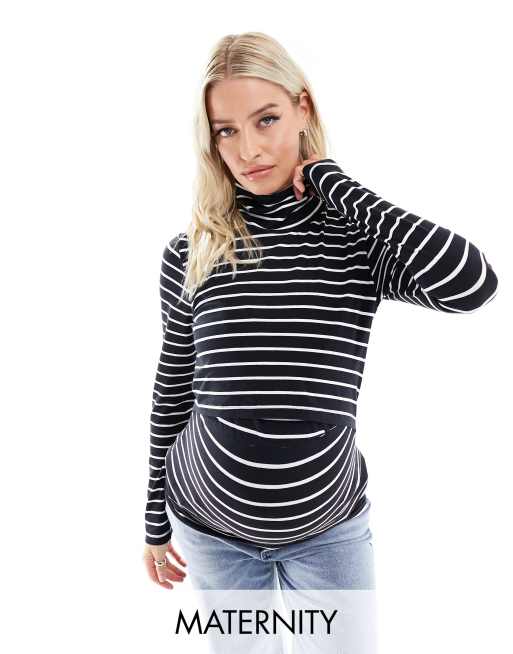 Buy Mamalicious Black Maternity Stripe Roll Neck Top With Nursing