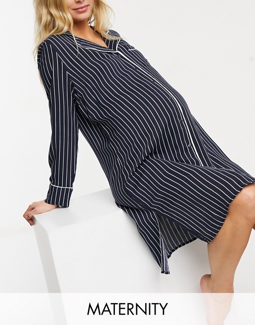 Mamalicious Maternity striped nightshirt with nursing function in blue and white stripe