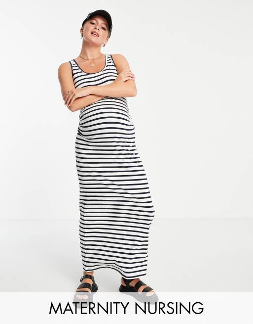 Mamalicious Maternity – Sukienka midi bodycon z bawełny z funkcją karmienia i wzorem w paski – MULTI