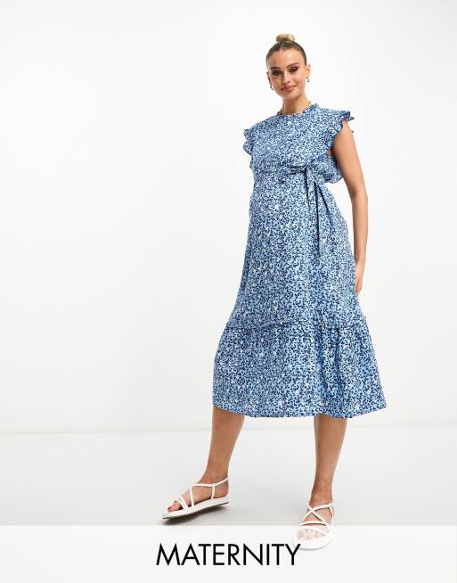 Mamalicious Maternity – Sukienka midi z falbankami bez rękawów w kwiatowy wzór 