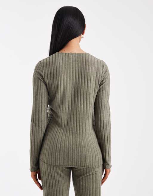 Mamalicious Maternity super soft rib knited nursing friendly henley top co-ord in khaki, 4 of 4