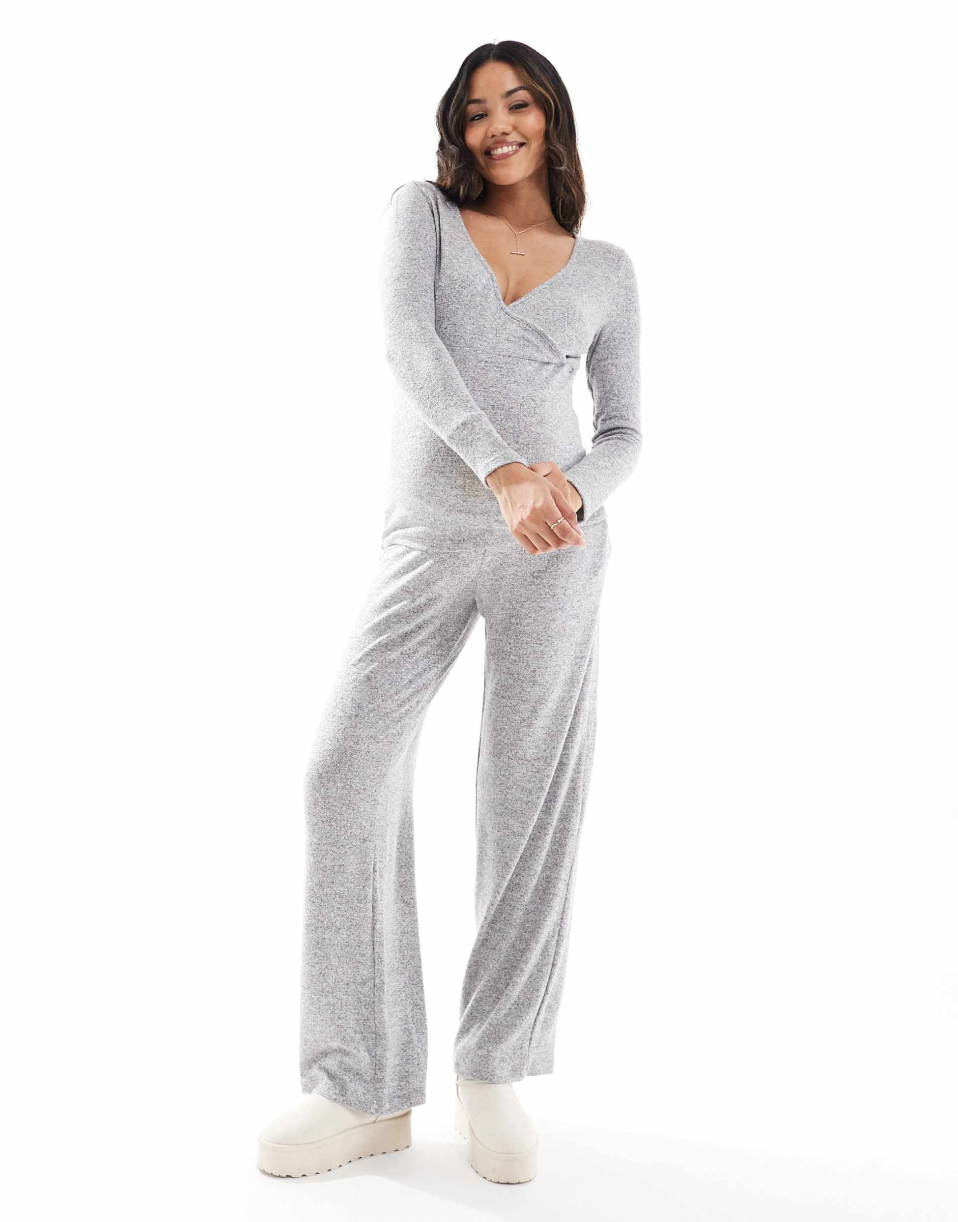 mamalicious maternity supersoft cuffed sweatpants in light gray melange - part of a set