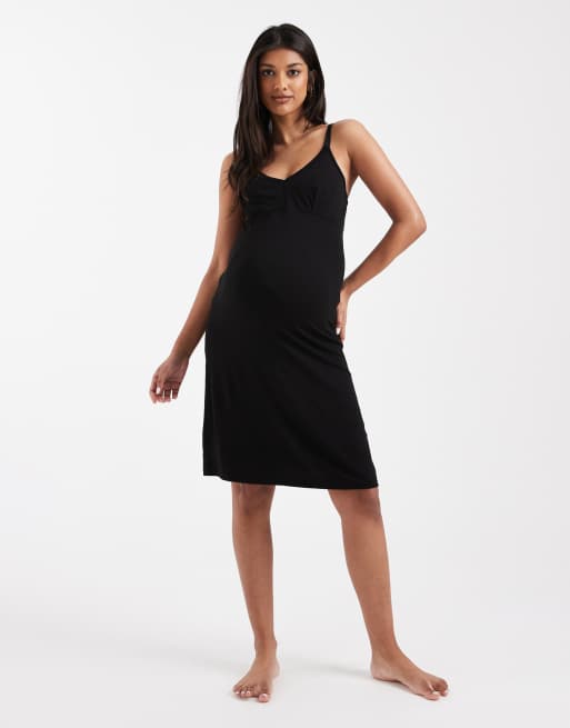 Mamalicious – Maternity – Svart nattlinne med smala axelband och amningsfunktion, 2 av 4