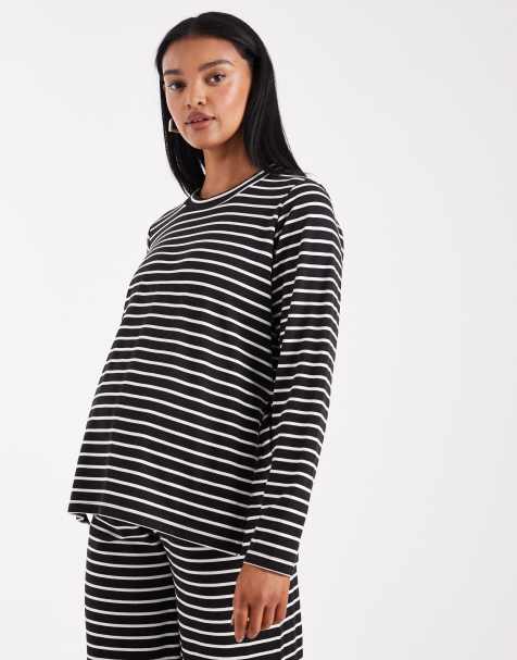 Mamalicious Maternity – Svart och vit, randig, mjuk topp med rund halsringning i jersey, del av set - view 1