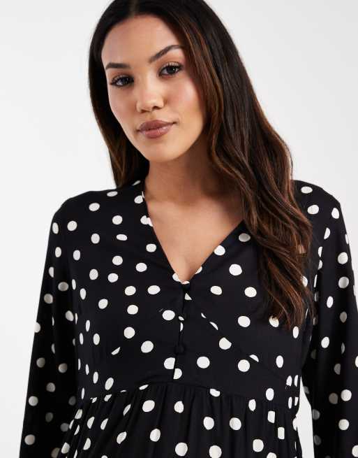 Mamalicious Maternity – Svart, prickig miniklänning med amningsvänlig knäppning framtill, 3 av 4