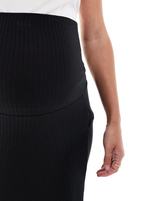 Mamalicious Maternity – Svart, ribbad maxikjol som går över magen av jersey, 3 av 5