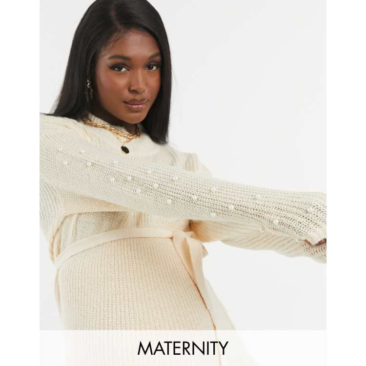 Mamalicious maternity cropped crew neck sweater in cream