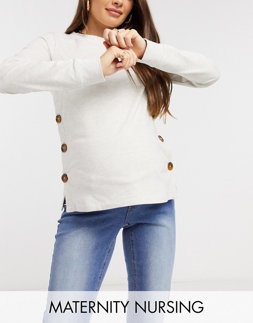 Mamalicious Maternity sweatshirt with button sides and nursing function in light grey