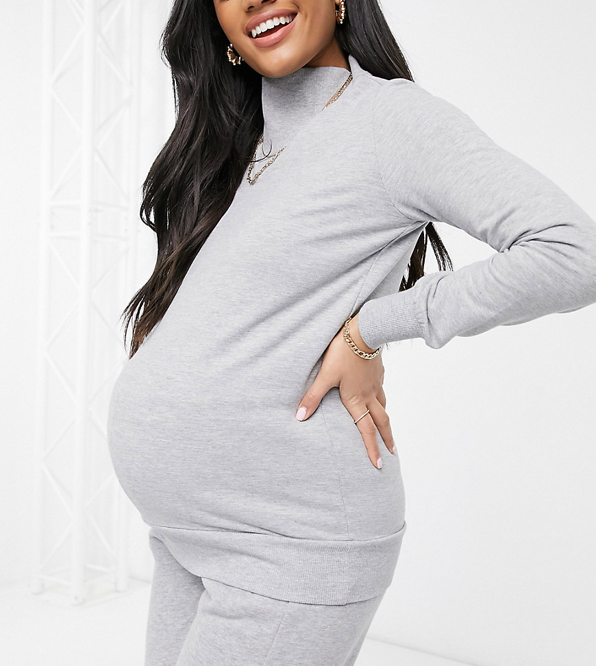 Mamalicious Maternity sweatshirt with high neck in gray heather-Grey
