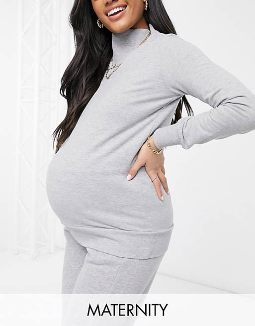 Mamalicious Maternity sweatshirt with high neck in grey marl