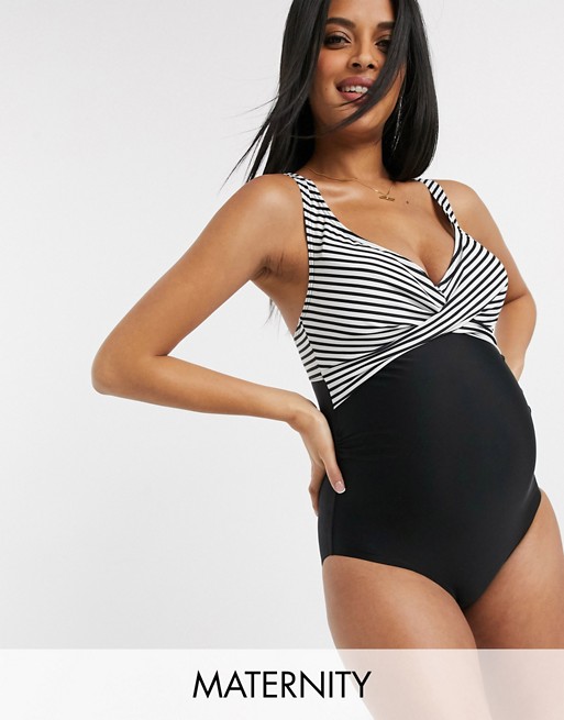 Mamalicious Maternity swimsuit in black and white stripe