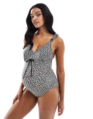 Mamalicious Maternity swimsuit in leopard print-Multi