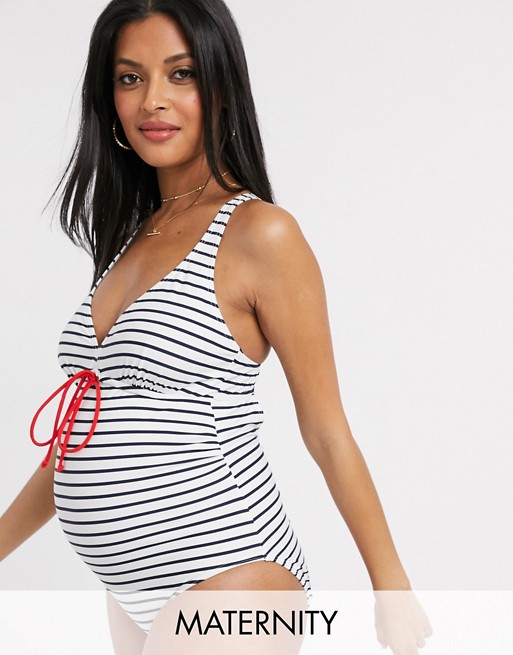 Mamalicious Maternity swimsuit in mono stripe