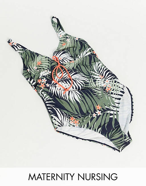 Mamalicious Maternity swimsuit with nursing function in tropical print