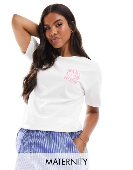 Mamalicious Maternity T shirt avec inscription Mama All Day Everyday brodee Blanc ASOS