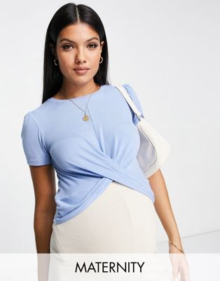 Mamalicious Maternity tie front t-shirt in blue - ASOS Price Checker