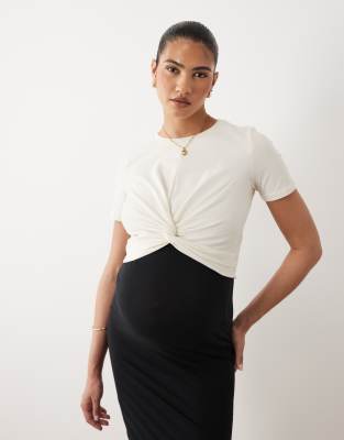 Mamalicious Maternity - T-shirt de grossesse avec naud au-dessus du ventre - Crème-Blanc XS