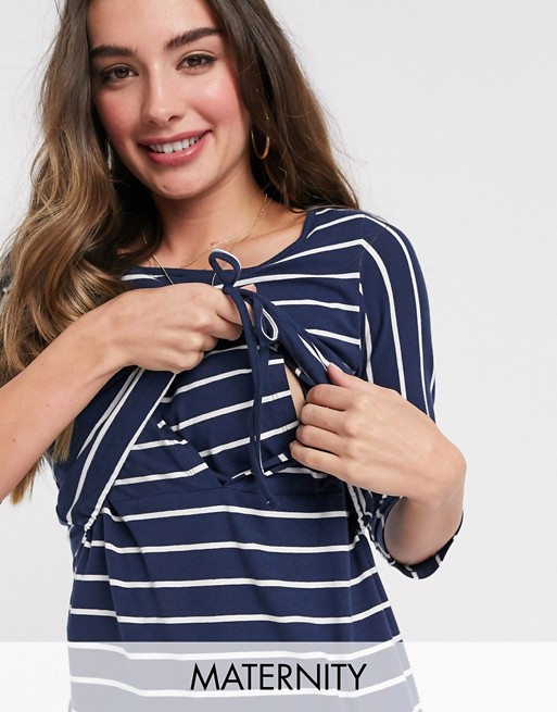 Mamalicious Maternity t-shirt dress with nursing function in blue stripe