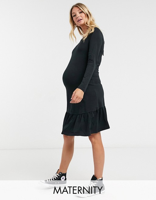 Mamalicious Maternity t-shirt dress with peplem hem and tie back in black
