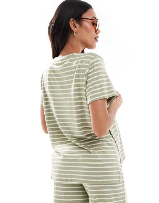 Mamalicious Maternity - T-shirt kaki a righe in coordinato, 4 di 4