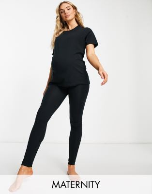 Mamalicious Maternity t-shirt & legging set in black | ASOS