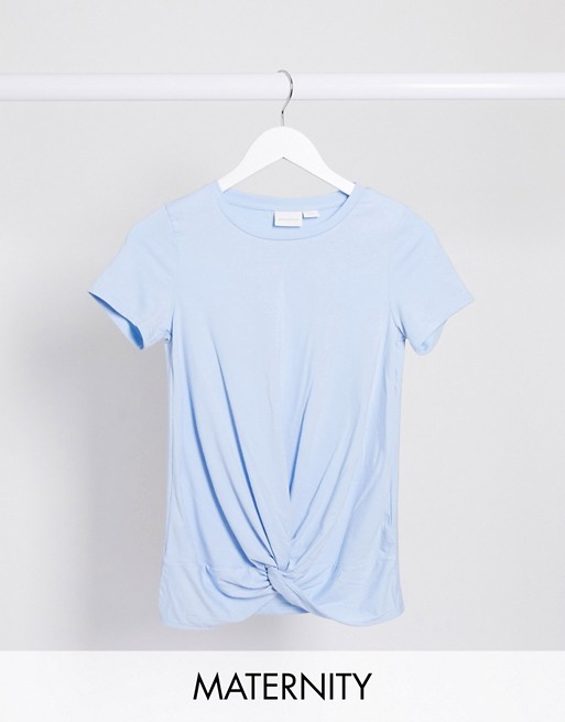 Mamalicious Maternity t-shirt with knot front in baby blue