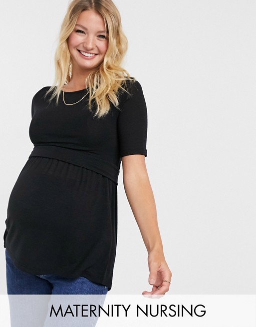 Mamalicious Maternity t-shirt with nursing function in black