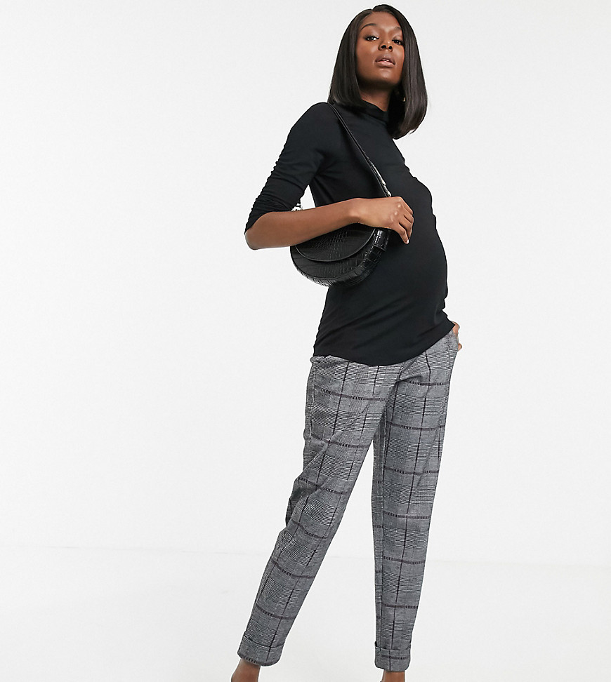 Mamalicious maternity tailored check trousers-Multi