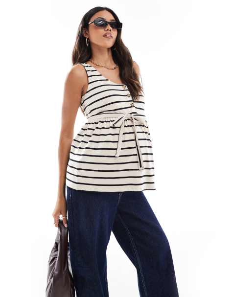 Mamalicious Maternity - Tanktop med bindebånd og marineblå striber - view 1