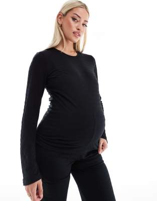 Mamalicious Maternity textured flared sleeve top in black - part of a set