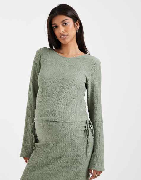 Mamalicious Maternity textured jersey bell sleeve top co-ord in khaki green