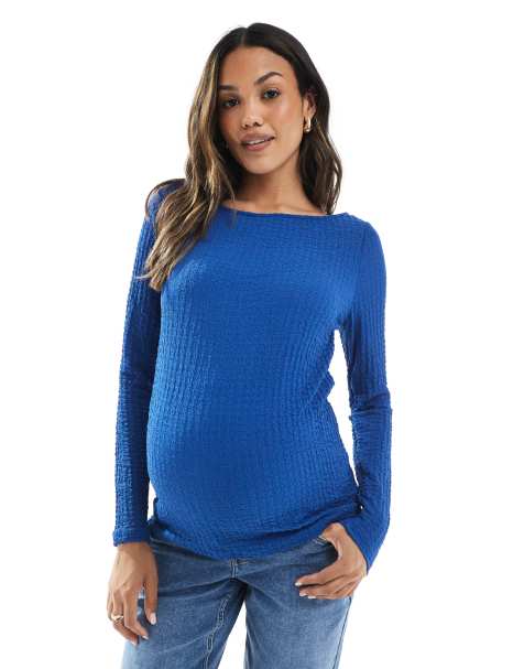 Mamalicious Maternity textured jersey boat neck top in blue - view 1