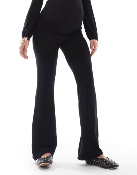 Mamalicious Maternity textured jersey flared trouser co-ord in black - view 1