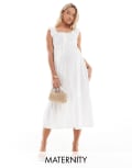 [Mama.licious] Mamalicious Maternity textured jersey midi dress with frill detail in white S WHITE