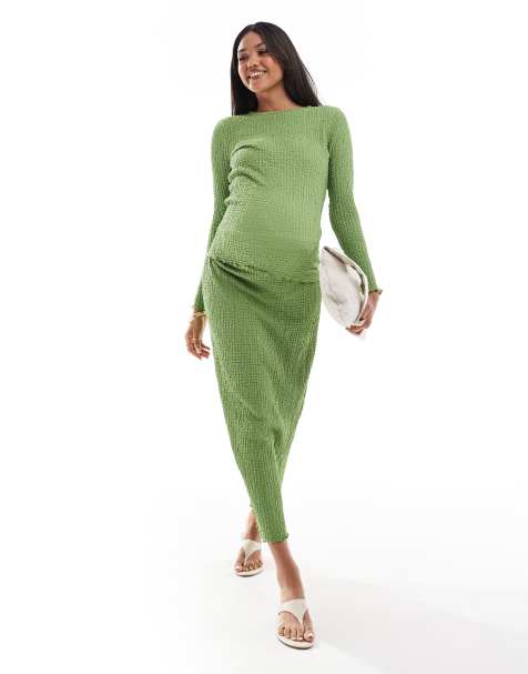 Mamalicious Maternity textured jersey top and maxi skirt co-ord in green - view 1