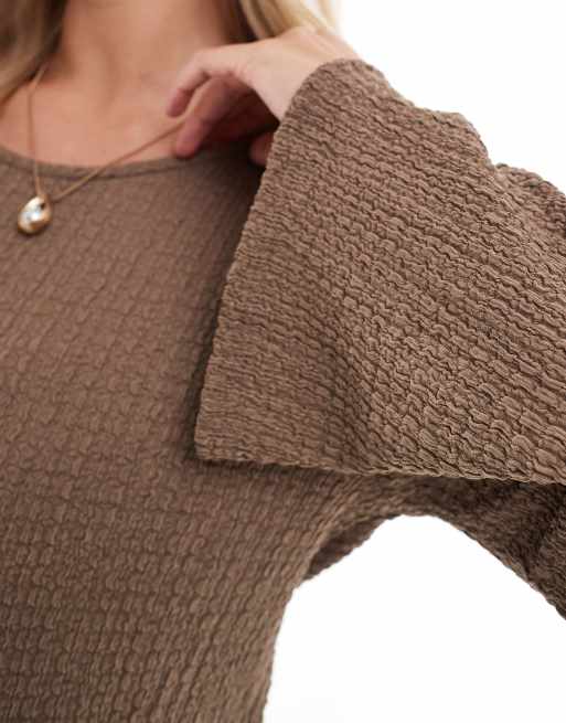 Mamalicious Maternity textured maxi dress with flared sleeve in taupe, 2 of 4