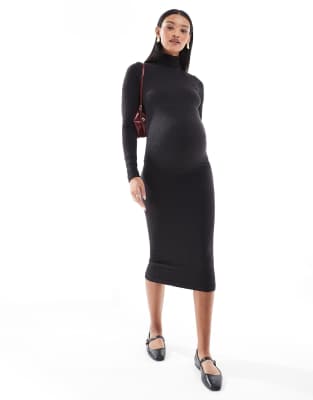 Mamalicious Maternity textured seamless midi dress in black