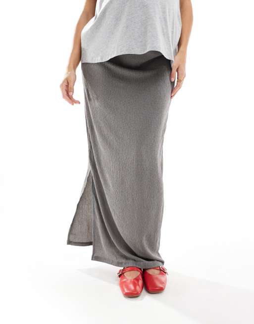 Grey maxi skirt with side split hotsell