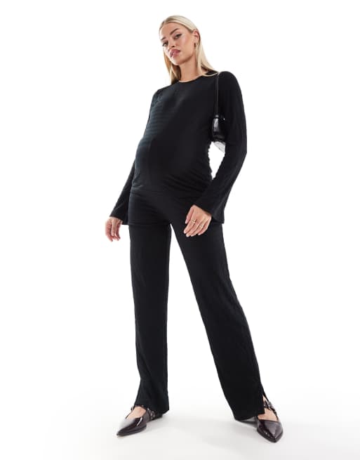 Mamalicious Maternity textured straight leg pants in black (part of a set)