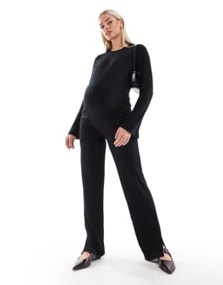 Mama.licious Mamalicious maternity textured straight leg trouser co-ord in black