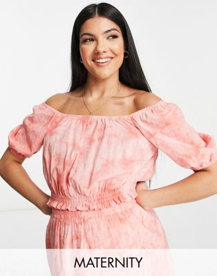 Mamalicious Maternity tie dye crop top co-ord in coral