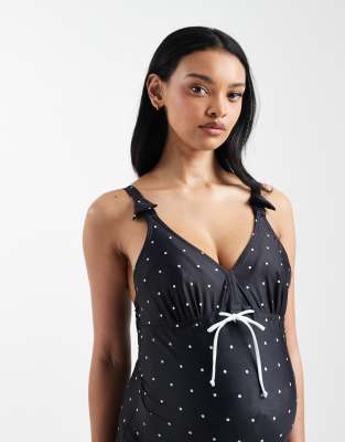 Mama.licious Mamalicious Maternity Tie Front Swimsuit With Nursing Clip Function In Black