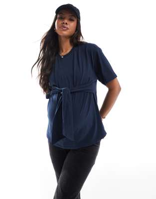 Mamalicious Maternity tie front t-shirt in navy