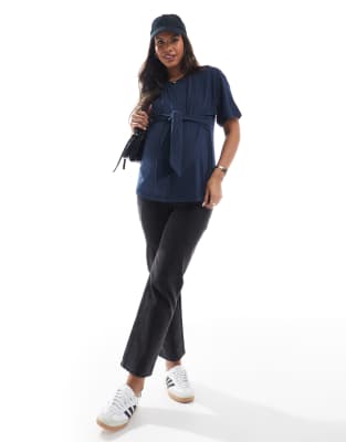 Mama.licious Mamalicious Maternity Tie Front T-shirt In Navy