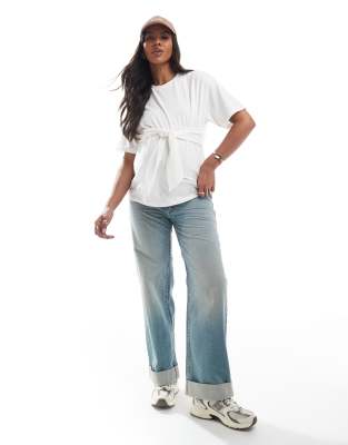 Mama.licious Mamalicious Maternity Tie Front T-shirt In White