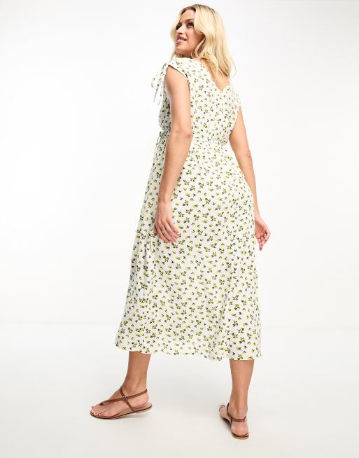 Mamalicious Maternity tie shoulder midi dress in lemon print