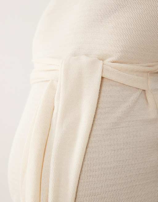 Mamalicious Maternity tie waist jersey midi dress in cream melange, 4 of 4