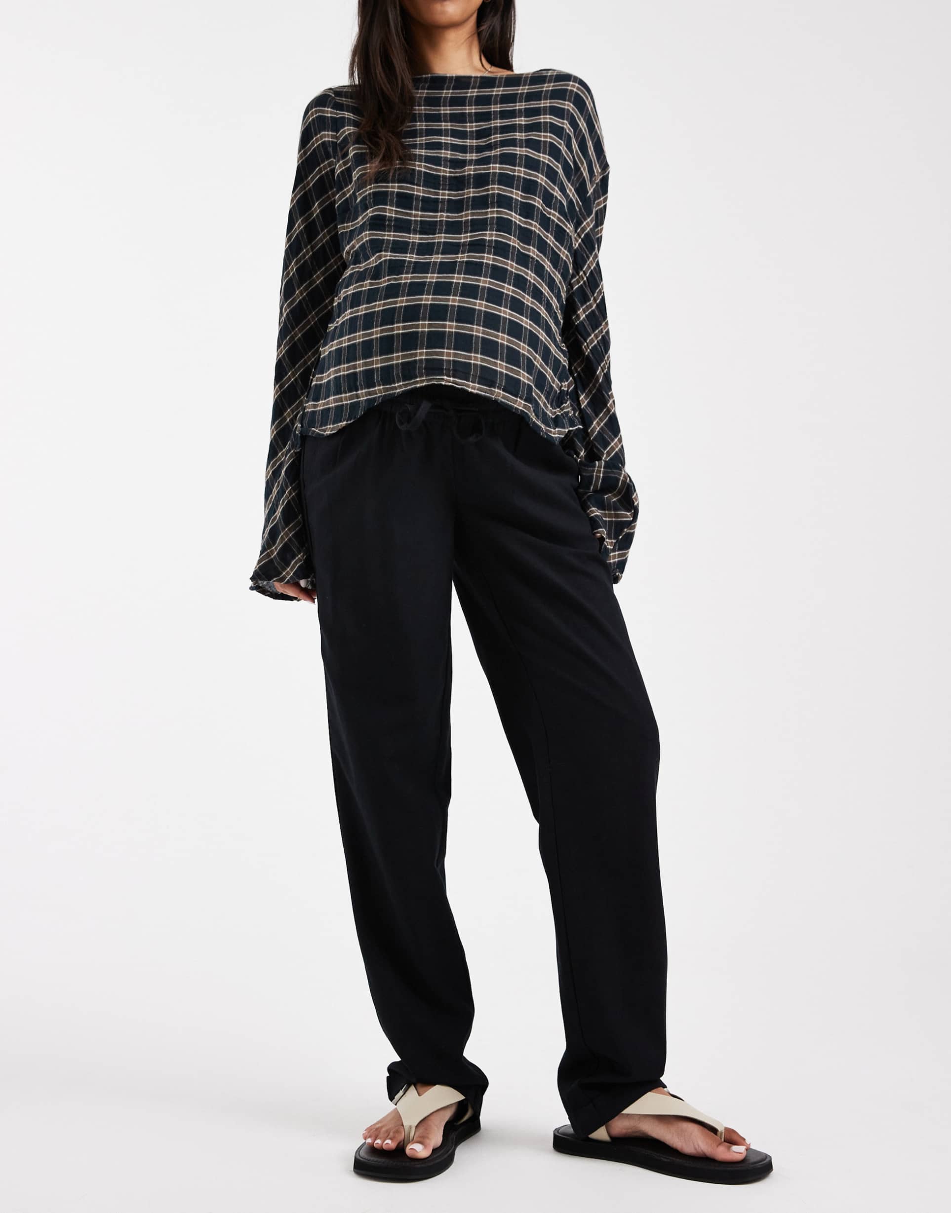 mamalicious maternity tie waist linen touch pants in black