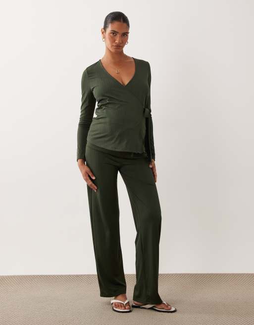 Mamalicious Maternity ribbed jersey set in dark green, 2 of 3