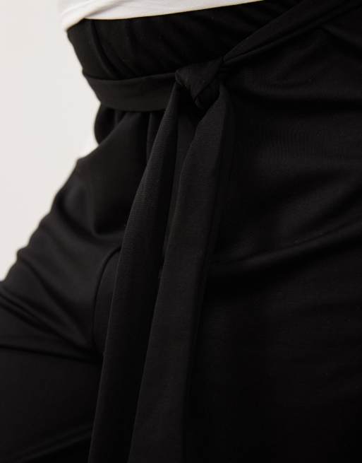 Mamalicious Maternity tie waist wide leg jersey pants in black, 3 of 5